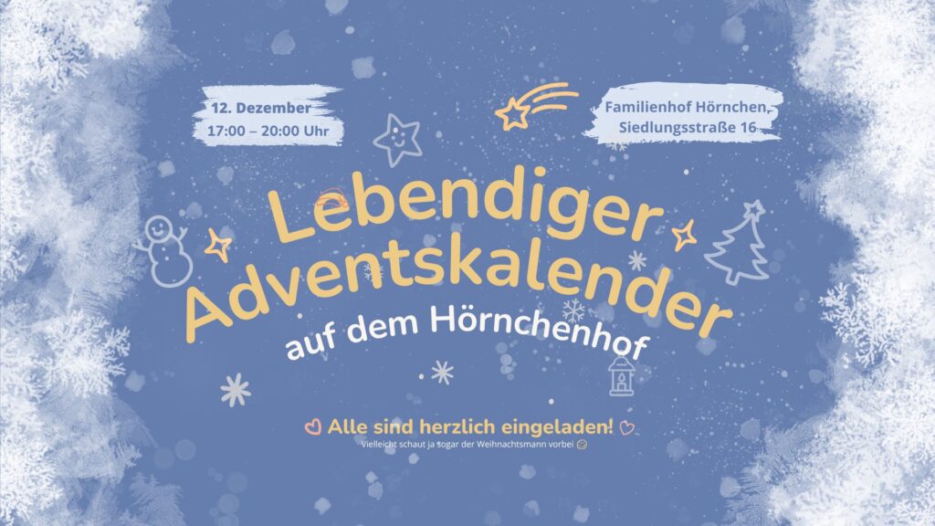 Alt: Adventseinladung – Lebendiger Adventskalender auf dem Familienhof Hörnchen, 12. Dezember, 17–20 Uhr